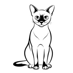 Obraz premium Elegant outline of black Burmese cat sitting gracefully on transparent background