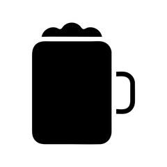 Stylized black beer mug icon with frothy top illustration for beverage menus