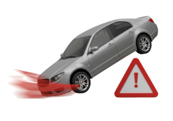 Isolated Silver Car Skidding with Warning Sign