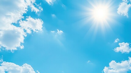 Bright sunny sky with fluffy white clouds