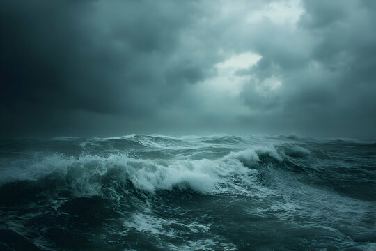 Stormy ocean waves crashing against the horizon.