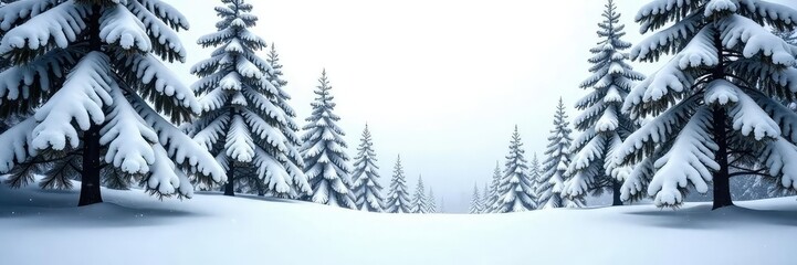 Fototapeta premium Snowy forest branches isolated on white background, trees, winter