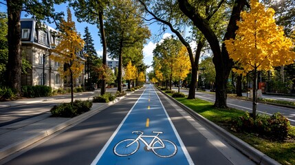 Autumn bike path framed by trees