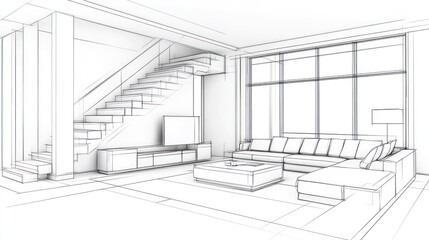 Fototapeta premium Modern house interior design sketch