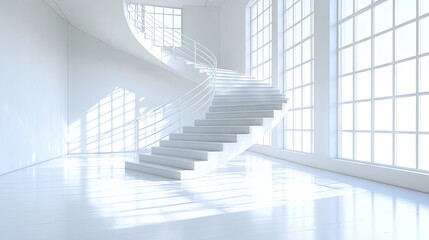 Obraz premium Modern spiral staircase in a bright, white interior space.