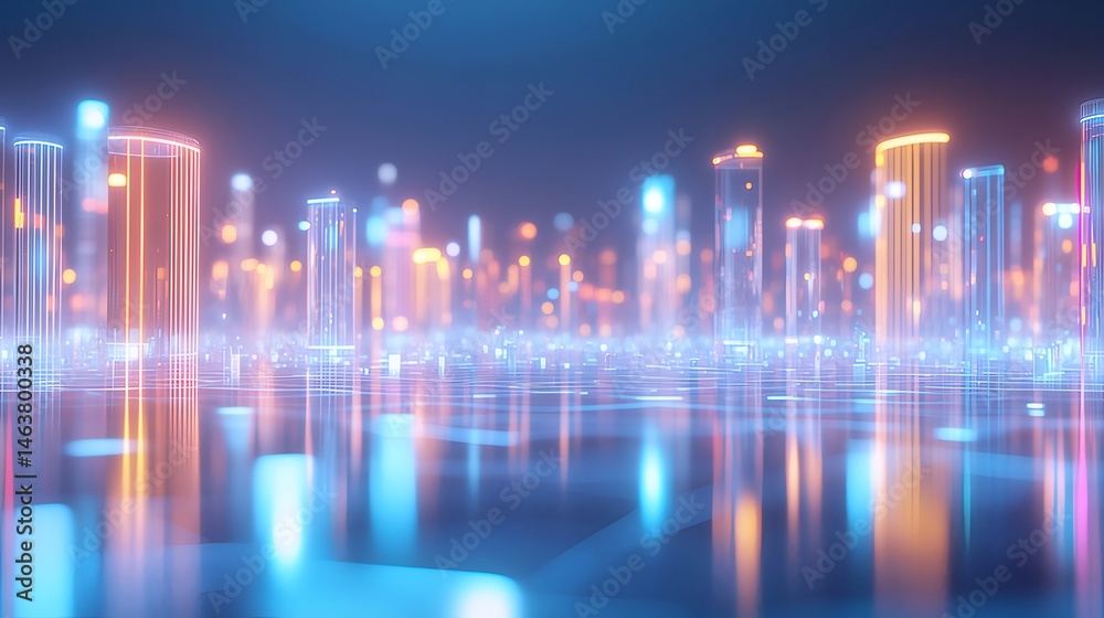 Poster ネオンのハイライトとモダンな光の反射を備えた抽象的な都市景観の背景