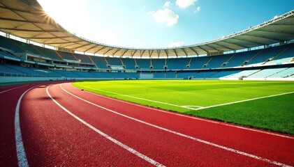 Running track encircles football field's turf , hurdles, sports