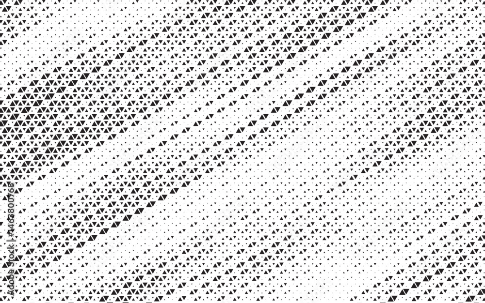 Aufkleber Triangular halftone texture retro wave vector. Geometric technology abstract diagonal dotted background. Half tone triangles retro comic pattern. Minimal 80s style dynamic tech structure wallpaper.	