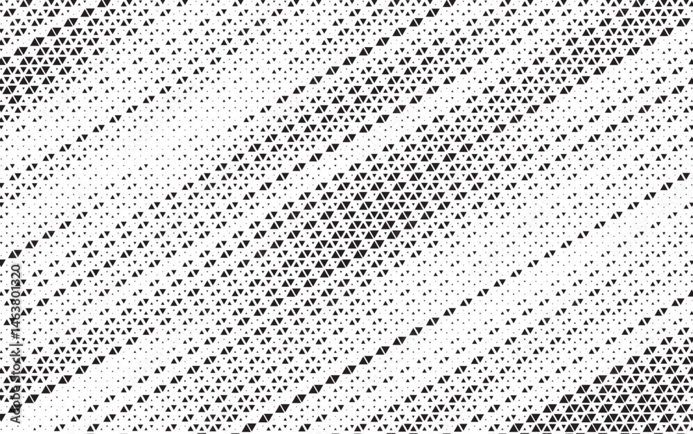 Fototapete Triangular halftone texture retro wave vector. Geometric technology abstract diagonal dotted background. Half tone triangles retro comic pattern. Minimal 80s style dynamic tech structure wallpaper.	