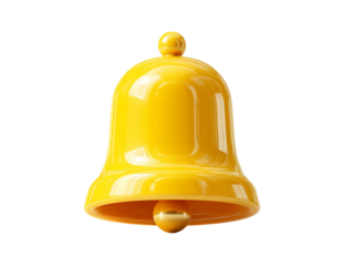 Bright Yellow 3D Rendered Bell on Transparent Background, PNG