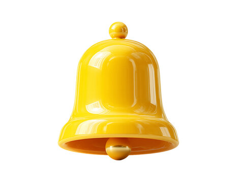 Bright Yellow 3D Rendered Bell on Transparent Background, PNG