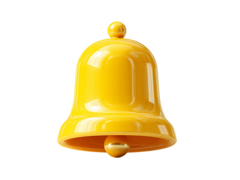 Bright Yellow 3D Rendered Bell on Transparent Background, PNG