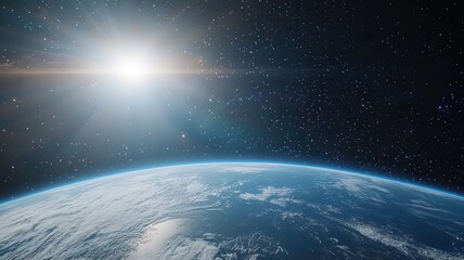 Obraz premium Earth from Space with Sun and Stars earth space sun stars planet universe cosmos globe world horizon
