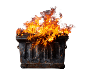 Burning Dumpster with Intense Flames and Smoke on Transparent Background, PNG