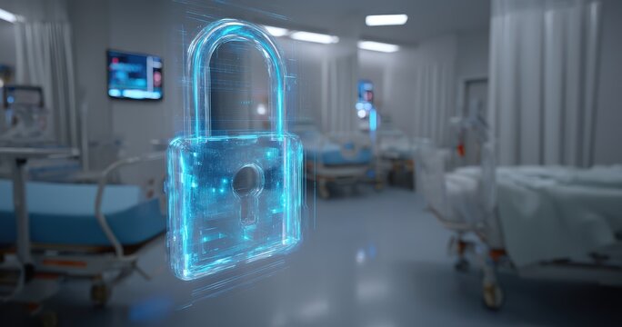 Digital lock in a hospital, symbolizing data security. - Powered by Adobe