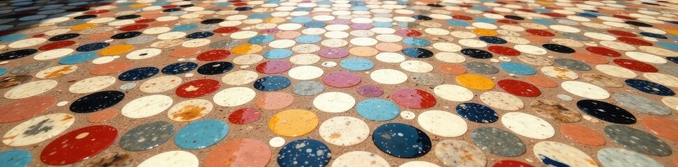 Terrazzo floor with mixed color pebble and brown cement, terrazzo, mix color, brown cement