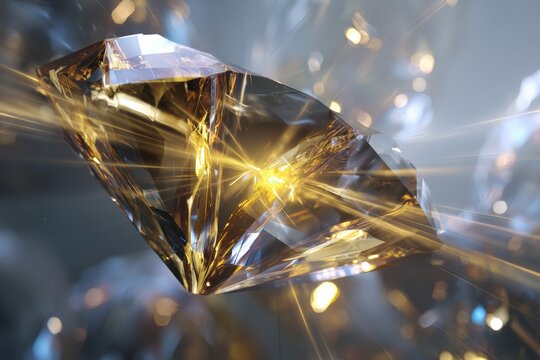 Close-up of a shining diamond reflecting light.