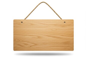 Blank Wooden Sign Hanging by Rope with Light Wood Texture