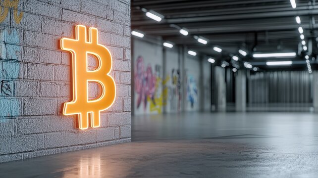 Bitcoin Neon Sign on Brick Wall bitcoin neon sign cryptocurrency crypto light brick wall blockchain - Powered by Adobe