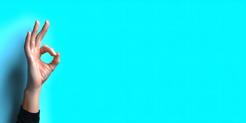 Hand Gesture Okay Sign Blue Background Approval Concept