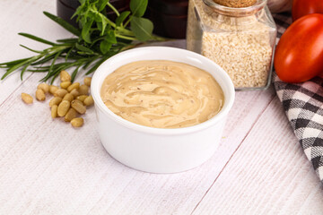 Delicious walnut creamy sauce in the bowl