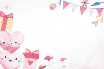 Watercolor Valentine's Day Hearts and Gifts with Bows background