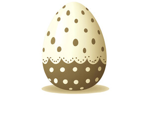 a white and brown egg with dots