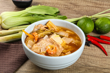 Korean kimchi soup with seafood