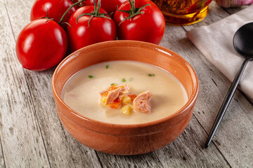 Salmon white soup with salmon