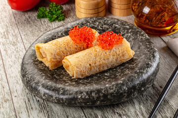 Gourmet Panccakes with red caviar