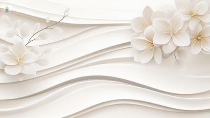 Elegant white floral design with flowing waves and soft shadows, ideal for backgrounds or decor