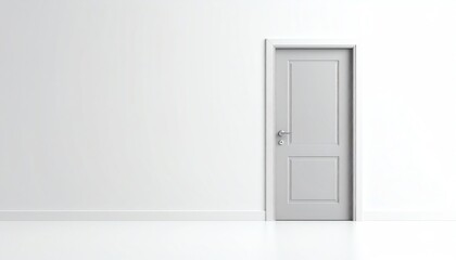 Obraz premium A minimalist, light-colored room featuring a simple gray door against a white wall, emphasizing clean lines and modern design