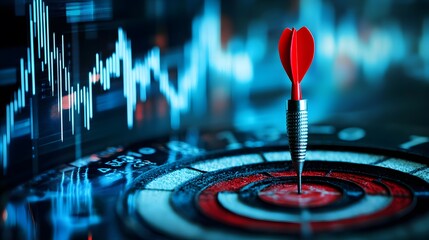 Fototapeta premium A focused dart target in the center of a business data graph.