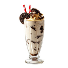 Delicious Creamy Chocolate Cookie Crumble Milkshake in a Glass with Whipped Cream and Straws