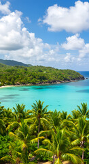 Bright Turquoise Waters of Tropical Island Coastline Vertical