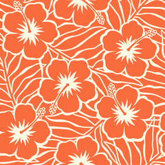 Hibiscus flower with tropical leaf seamless pattern design for summer holidays background.