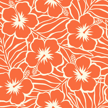 Hibiscus flower with tropical leaf seamless pattern design for summer holidays background.