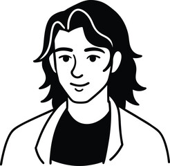 Modern Minimalist Vector Portrait of a Person with Long Hair and Jacket