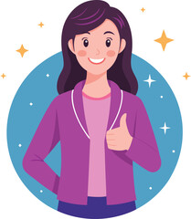 Happy Woman Thumbs Up Cartoon Illustration Radiating Positive Energy