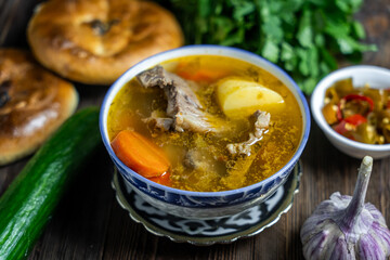 The shurpa soup, Uzbek oriental cuisine