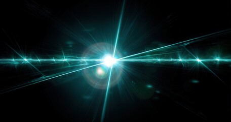 Abstract teal light burst on black background.