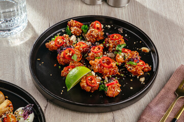 spicy nuggets in sweet and sour sauce