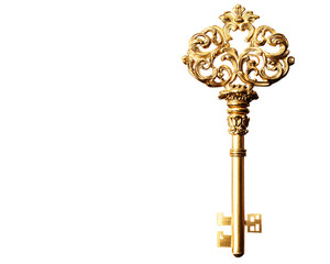 golden key isolated on black