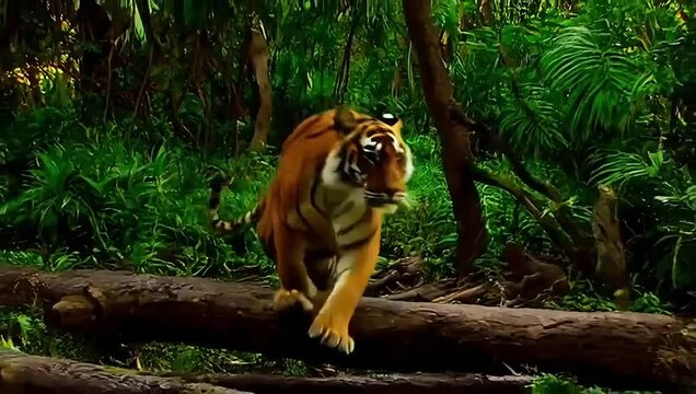 Tiger running in the jungle 4k HD Video 