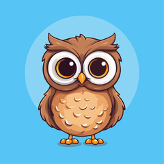 Cute cartoon owl vector illustration on blue background.
