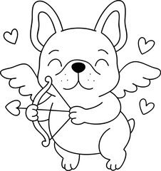 Cute Frenchie with wings holding bow and arrow, spreading love and joy