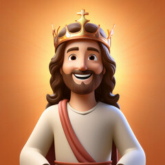 Smiling 3D Jesus character with crown of light