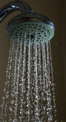 Chrome Shower Head with Flowing Water in Modern Bathroom Setting
