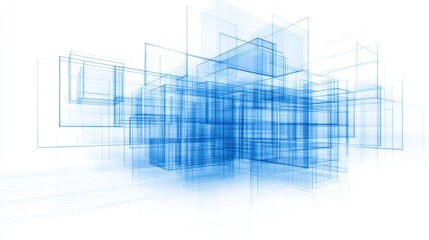 Obraz premium Abstract Blue Geometric Structure: A Digital Rendering of Interlocking Cubes and Lines