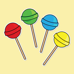 Round lollipop illustrations in various colors can be used for stickers